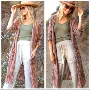 POL Crochet multi color Bohemian pocket cardigan